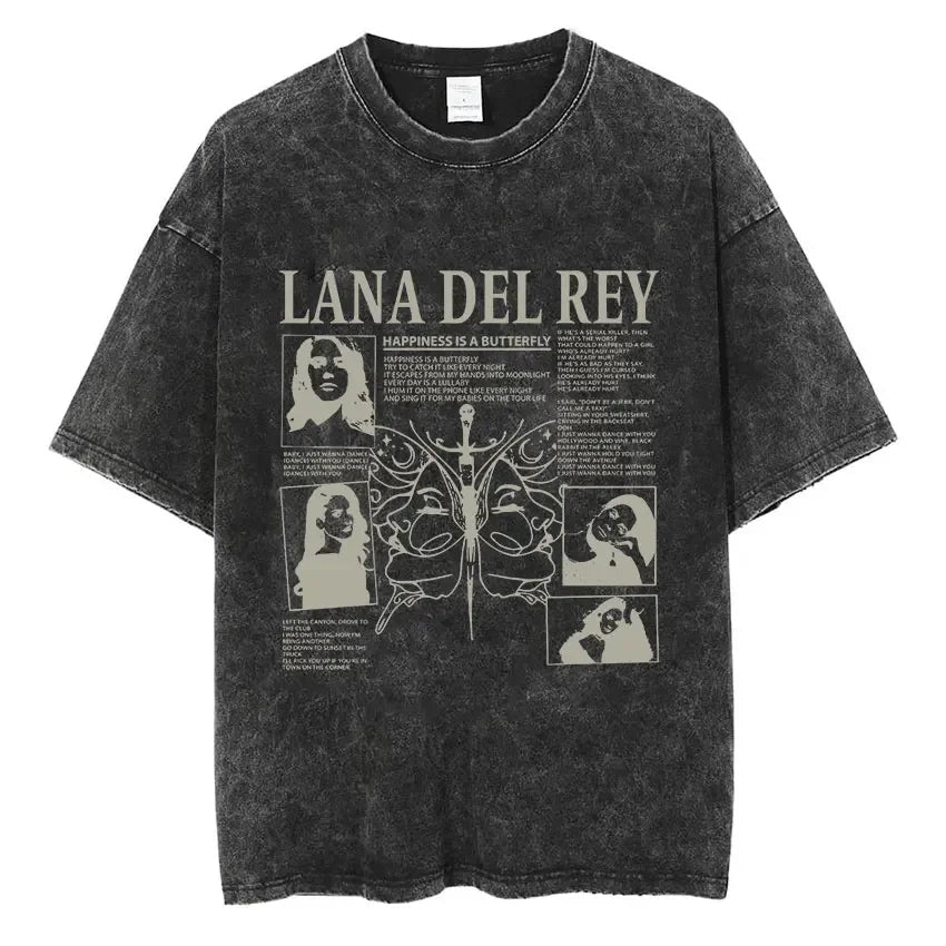 Singer Lana Del Rey Ldr Sailing Washed T - shirt Men Women Fashion Aesthetic Short Sleeve Tees Harajuku Vintage Streetwear T Shirt - Lucien Store