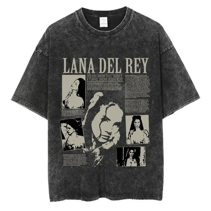 Singer Lana Del Rey Ldr Sailing Washed T - shirt Men Women Fashion Aesthetic Short Sleeve Tees Harajuku Vintage Streetwear T Shirt - Lucien Store