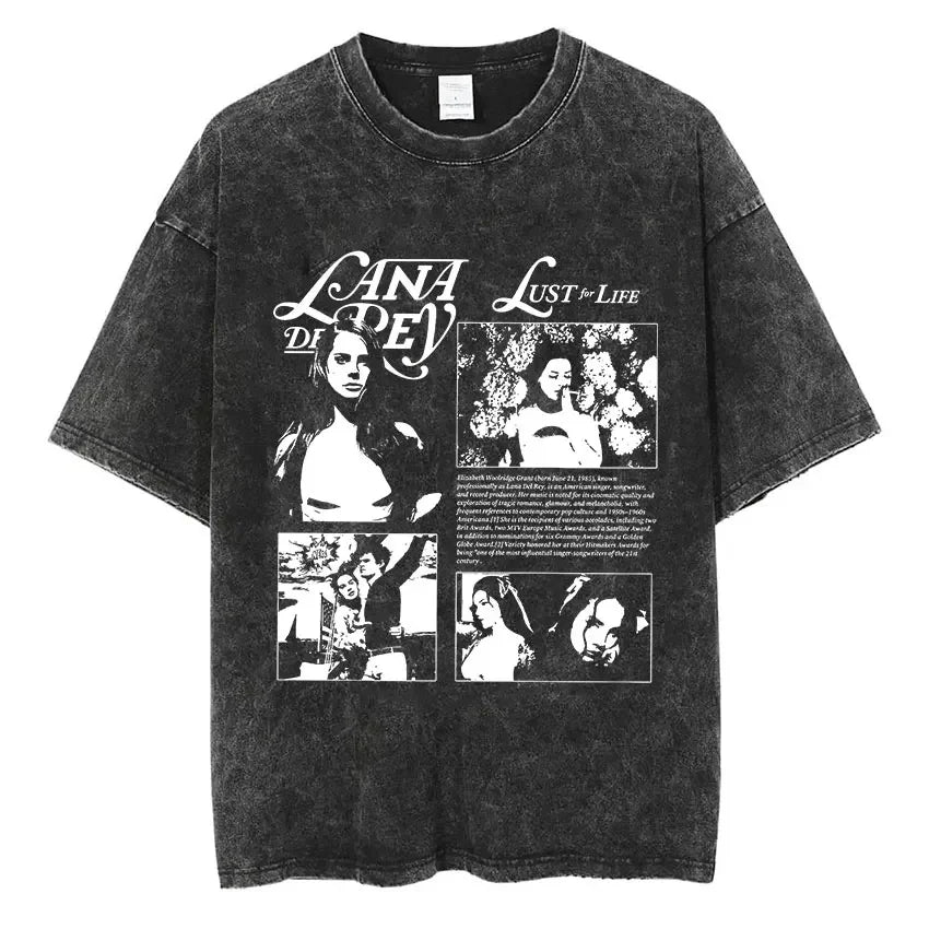 Singer Lana Del Rey Ldr Sailing Washed T - shirt Men Women Fashion Aesthetic Short Sleeve Tees Harajuku Vintage Streetwear T Shirt - Lucien Store