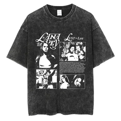 Singer Lana Del Rey Ldr Sailing Washed T - shirt Men Women Fashion Aesthetic Short Sleeve Tees Harajuku Vintage Streetwear T Shirt - Lucien Store