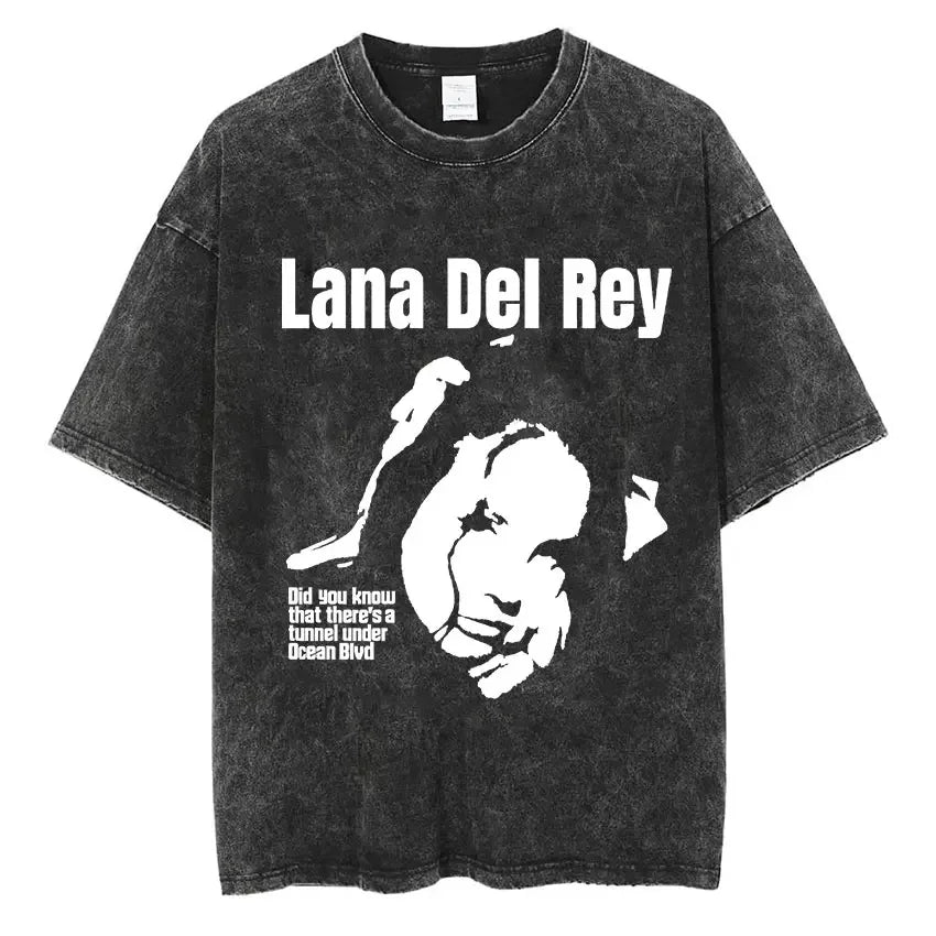 Singer Lana Del Rey Ldr Sailing Washed T - shirt Men Women Fashion Aesthetic Short Sleeve Tees Harajuku Vintage Streetwear T Shirt - Lucien Store