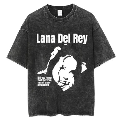 Singer Lana Del Rey Ldr Sailing Washed T - shirt Men Women Fashion Aesthetic Short Sleeve Tees Harajuku Vintage Streetwear T Shirt - Lucien Store
