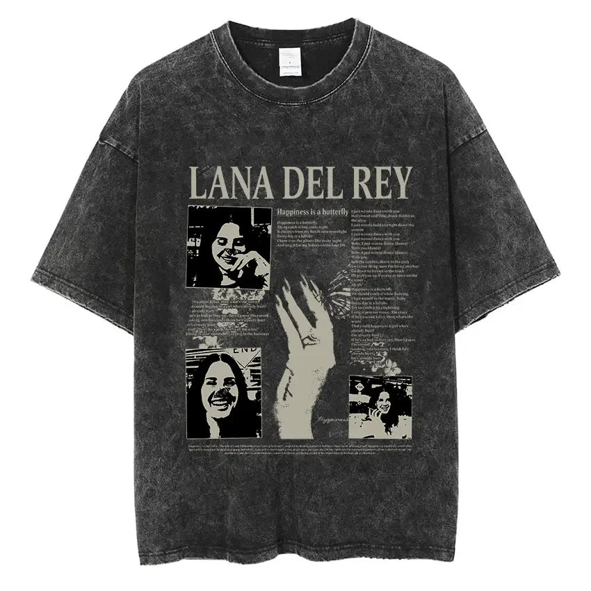 Singer Lana Del Rey Ldr Sailing Washed T - shirt Men Women Fashion Aesthetic Short Sleeve Tees Harajuku Vintage Streetwear T Shirt - Lucien Store