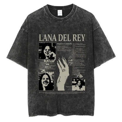 Singer Lana Del Rey Ldr Sailing Washed T - shirt Men Women Fashion Aesthetic Short Sleeve Tees Harajuku Vintage Streetwear T Shirt - Lucien Store