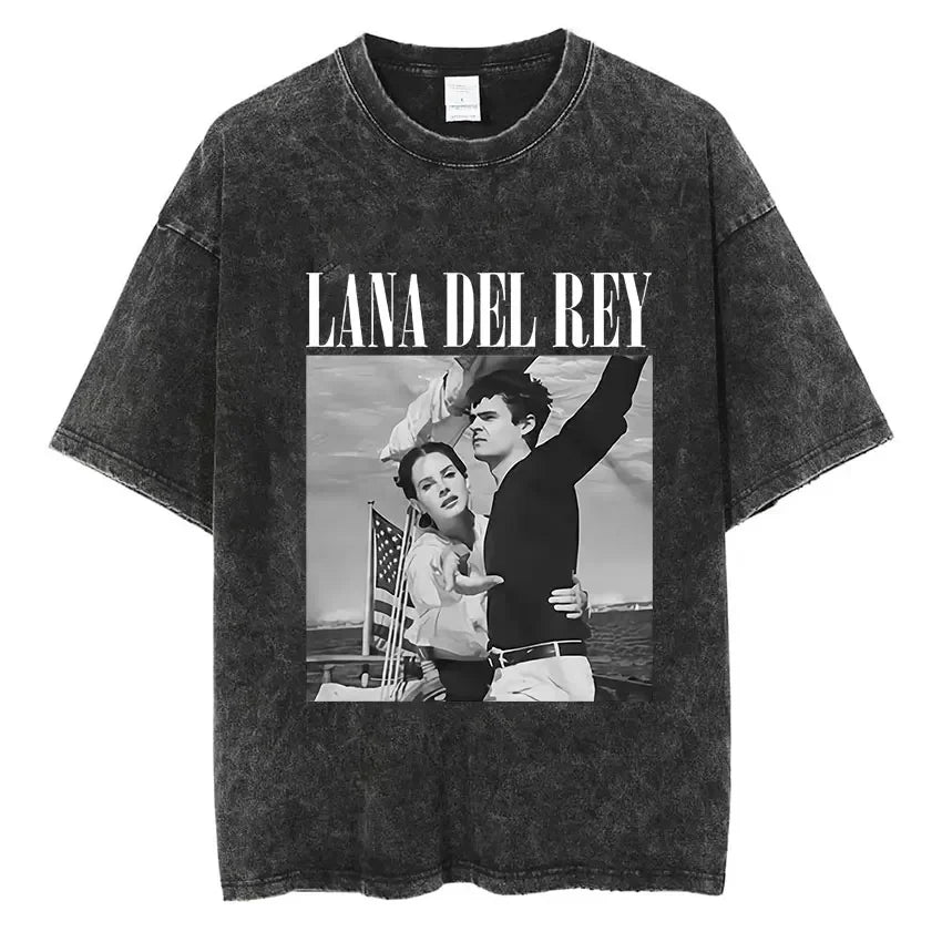 Singer Lana Del Rey Ldr Sailing Washed T - shirt Men Women Fashion Aesthetic Short Sleeve Tees Harajuku Vintage Streetwear T Shirt - Lucien Store