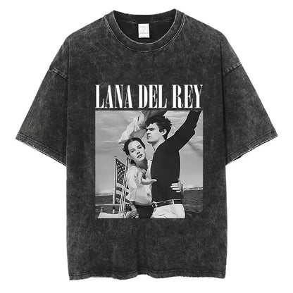 Singer Lana Del Rey Ldr Sailing Washed T - shirt Men Women Fashion Aesthetic Short Sleeve Tees Harajuku Vintage Streetwear T Shirt - Lucien Store