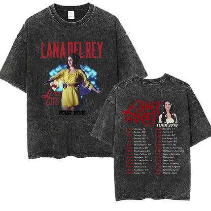 Singer Lana Del Rey Ldr Sailing Washed T - shirt Men Women Fashion Aesthetic Short Sleeve Tees Harajuku Vintage Streetwear T Shirt - Lucien Store