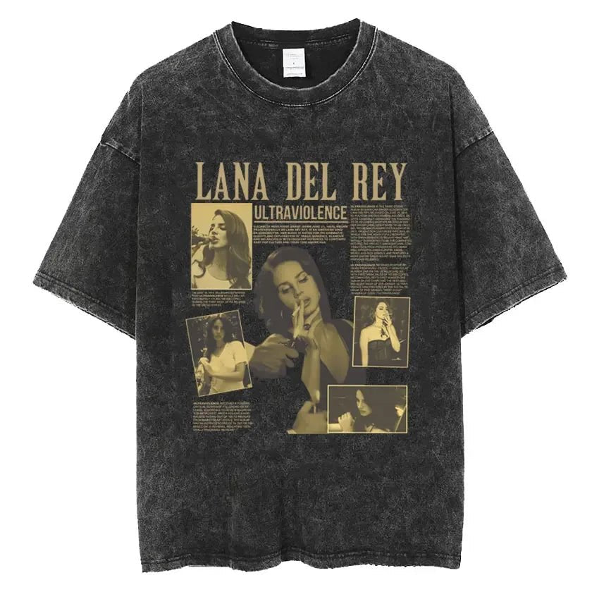 Singer Lana Del Rey Ldr Sailing Washed T - shirt Men Women Fashion Aesthetic Short Sleeve Tees Harajuku Vintage Streetwear T Shirt - Lucien Store