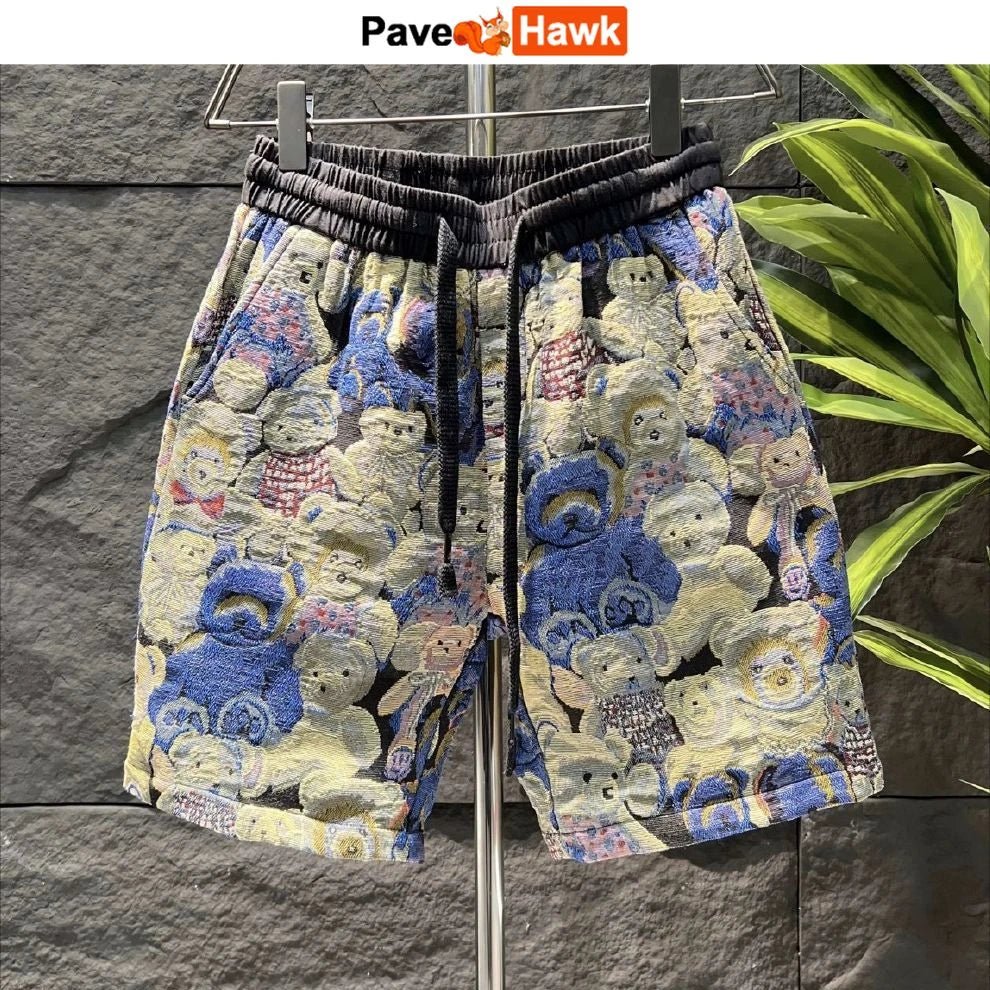 Summer Bear Pattern Shorts Men Korean Style Boardshorts Breathable Beach Baseball Shorts Fitness Sport Straight Short Pants Male - Lucien Store