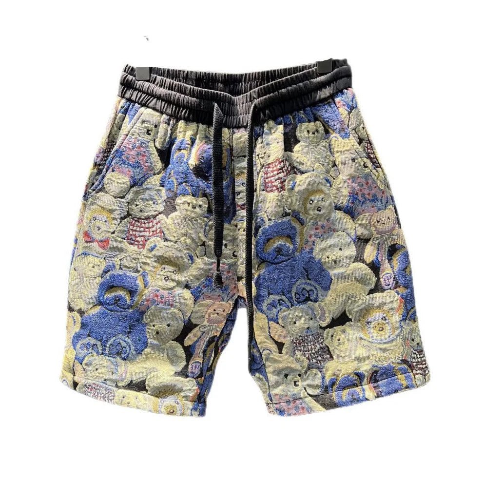 Summer Bear Pattern Shorts Men Korean Style Boardshorts Breathable Beach Baseball Shorts Fitness Sport Straight Short Pants Male - Lucien Store