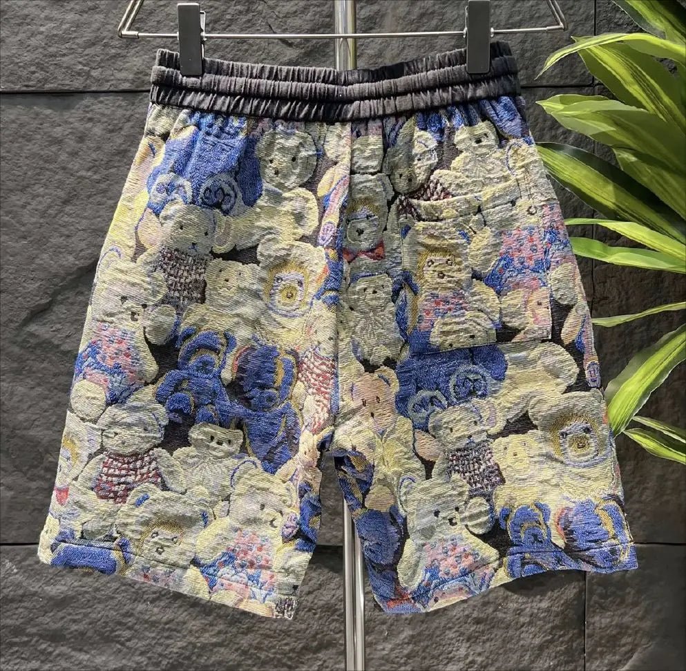 Summer Bear Pattern Shorts Men Korean Style Boardshorts Breathable Beach Baseball Shorts Fitness Sport Straight Short Pants Male - Lucien Store