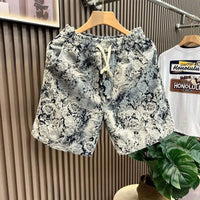 Summer Loose Shorts Couple Popular Versatile Casual Straight Men's Flower Oil Painting Beach Shorts Hawaiian Casual Silk Shorts - Lucien Store