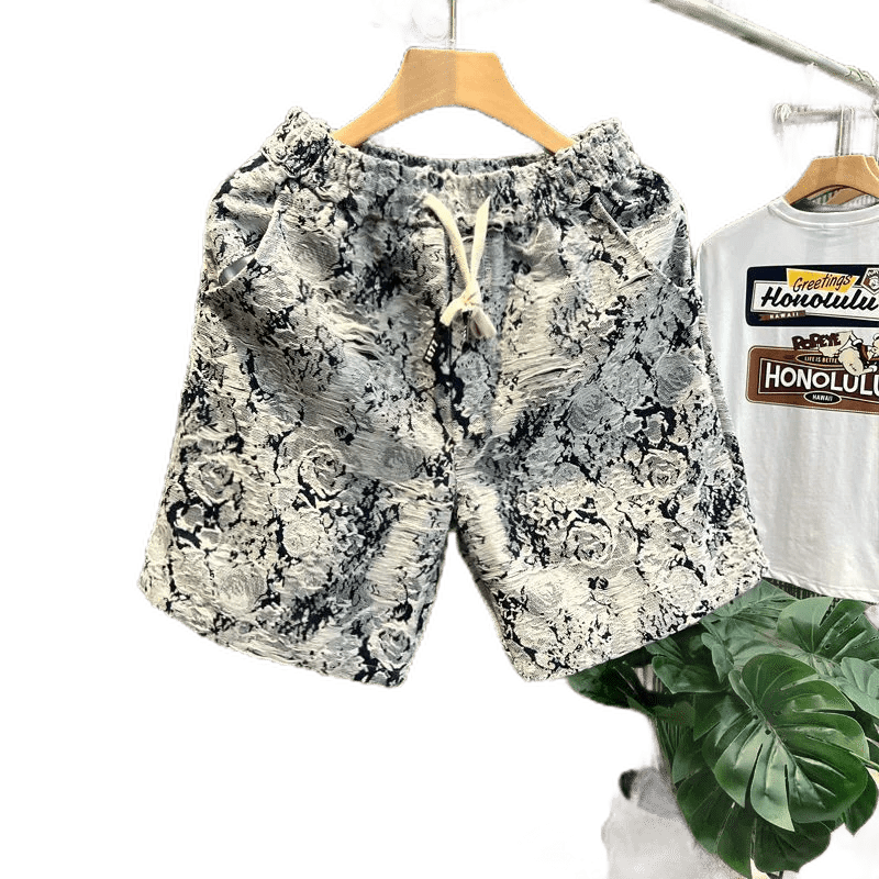 Summer Loose Shorts Couple Popular Versatile Casual Straight Men's Flower Oil Painting Beach Shorts Hawaiian Casual Silk Shorts - Lucien Store