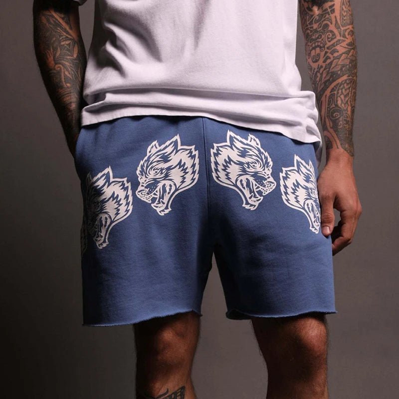 Summer new cotton casual men's five quarter pants printed Wolf head men's shorts outdoor fitness exercise pants - Lucien Store