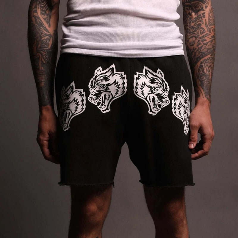 Summer new cotton casual men's five quarter pants printed Wolf head men's shorts outdoor fitness exercise pants - Lucien Store