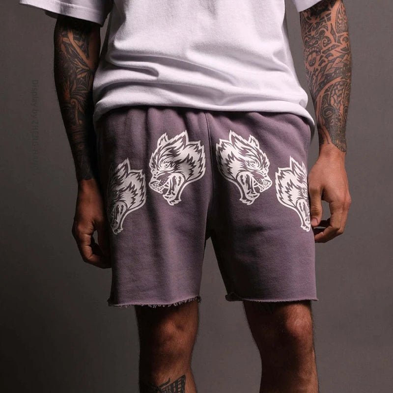 Summer new cotton casual men's five quarter pants printed Wolf head men's shorts outdoor fitness exercise pants - Lucien Store