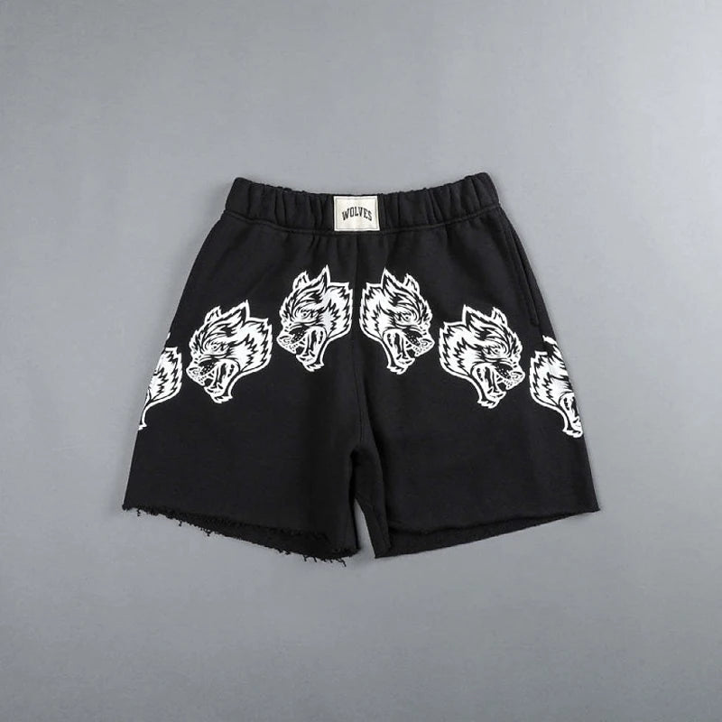 Summer new cotton casual men's five quarter pants printed Wolf head men's shorts outdoor fitness exercise pants - Lucien Store