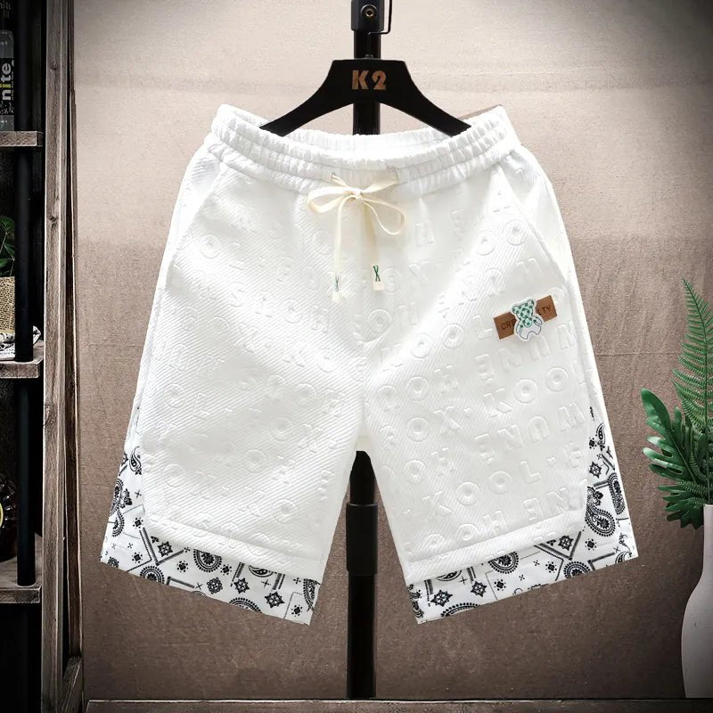 Summer Running Shorts Men Casual Jogging Sport Short Pants Wave Pattern Solid Color Drawstring Loose Dry Gym Sports Shorts - Lucien Store