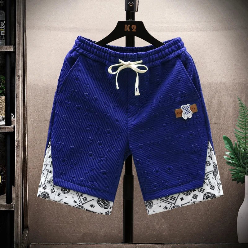 Summer Running Shorts Men Casual Jogging Sport Short Pants Wave Pattern Solid Color Drawstring Loose Dry Gym Sports Shorts - Lucien Store