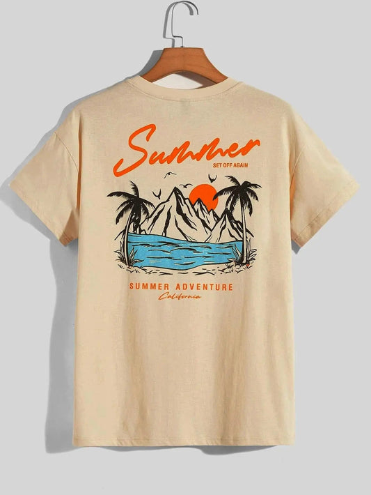 Summer Set Off Again Adventure California Mens T - Shirt Cotton Loose Tee Clothing Fashion Sweat Clothes Oversized Summer Tops - Lucien Store