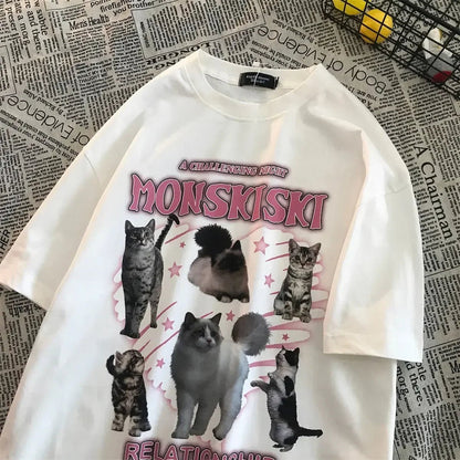 Vintage Letter Printing Oversized Short Sleeve Women TShirt Man Hip Hop Short Sleeve Streetwear T - shirt Clothes Loose Tee - Lucien Store